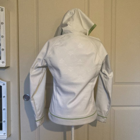 Columbia lightweight rain jacket in off-white w/ lime green fleece lining - Picture 3 of 8